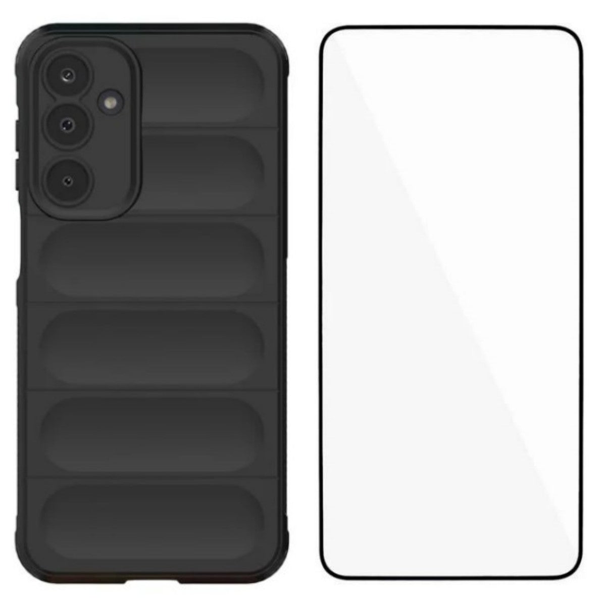 For Samsung Galaxy M16 5G TPU Case WANLONFENG HD Series Anti Slip Phone Cover with Tempered Glass - Black