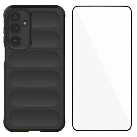 For Samsung Galaxy M16 5G TPU Case WANLONFENG HD Series Anti Slip Phone Cover with Tempered Glass - Black