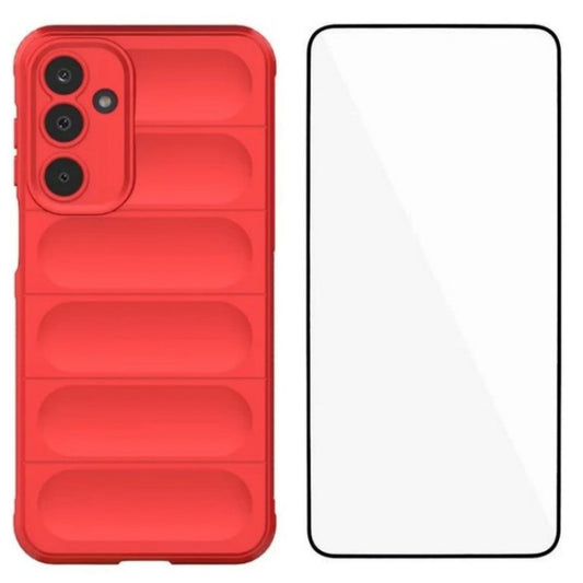 For Samsung Galaxy M16 5G TPU Case WANLONFENG HD Series Anti Slip Phone Cover with Tempered Glass - Red