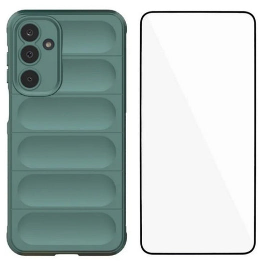For Samsung Galaxy M16 5G TPU Case WANLONFENG HD Series Anti Slip Phone Cover with Tempered Glass - Army Green