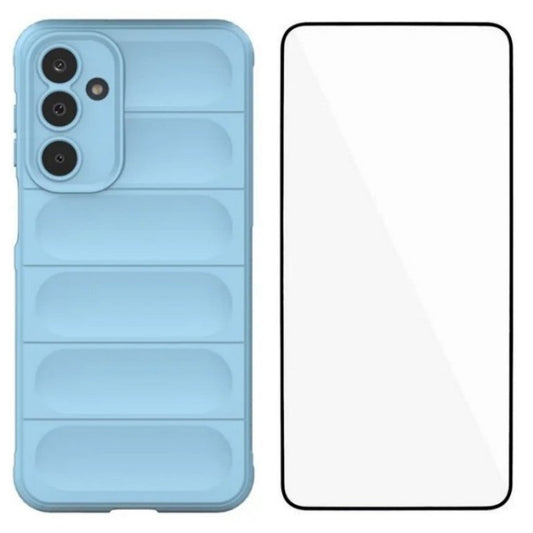 For Samsung Galaxy M16 5G TPU Case WANLONFENG HD Series Anti Slip Phone Cover with Tempered Glass - Baby Blue