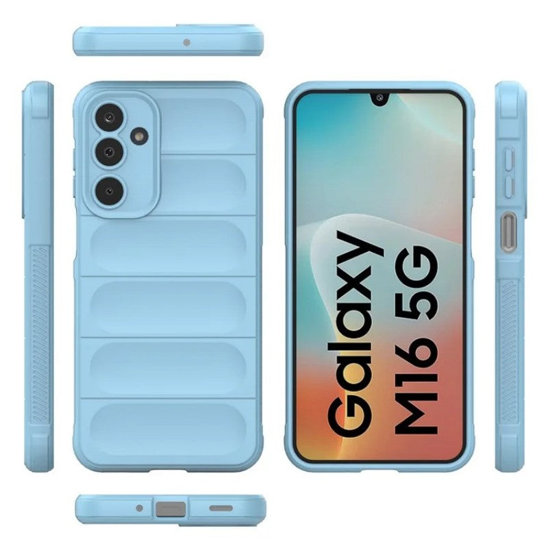 For Samsung Galaxy M16 5G TPU Case WANLONFENG HD Series Anti Slip Phone Cover with Tempered Glass - Baby Blue