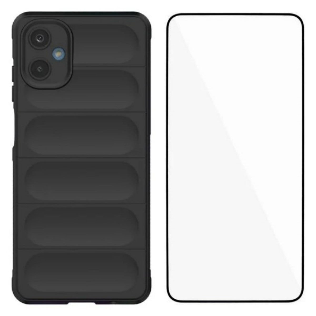 For Samsung Galaxy M06 5G / Galaxy F06 5G TPU Case WANLONFENG HD Series Anti Slip Phone Cover with Tempered Glass - Black