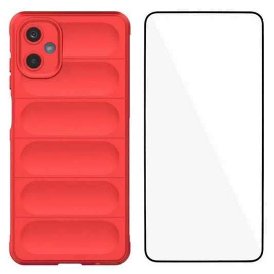For Samsung Galaxy M06 5G / Galaxy F06 5G TPU Case WANLONFENG HD Series Anti Slip Phone Cover with Tempered Glass - Red