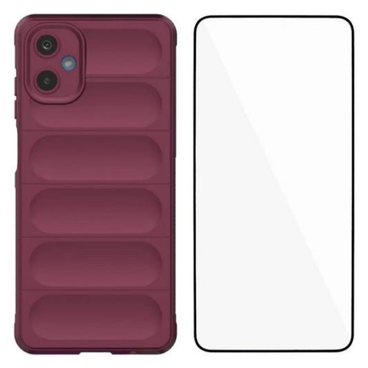 For Samsung Galaxy M06 5G / Galaxy F06 5G TPU Case WANLONFENG HD Series Anti Slip Phone Cover with Tempered Glass - Wine Red