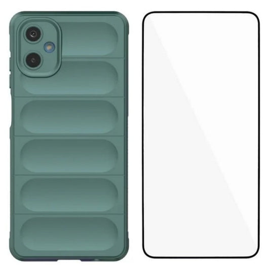 For Samsung Galaxy M06 5G / Galaxy F06 5G TPU Case WANLONFENG HD Series Anti Slip Phone Cover with Tempered Glass - Army Green