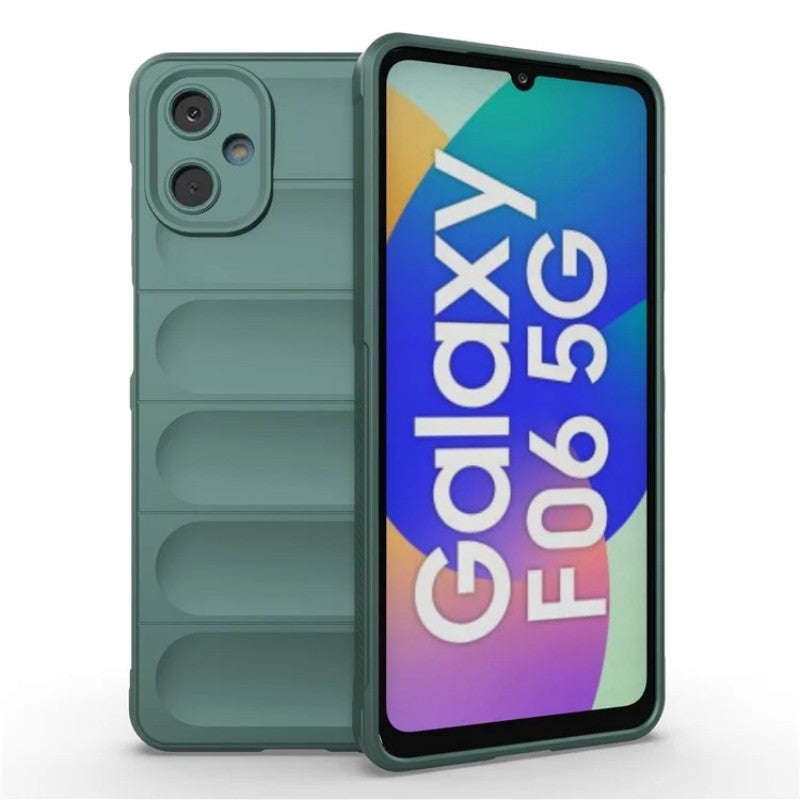 For Samsung Galaxy M06 5G / Galaxy F06 5G TPU Case WANLONFENG HD Series Anti Slip Phone Cover with Tempered Glass - Army Green
