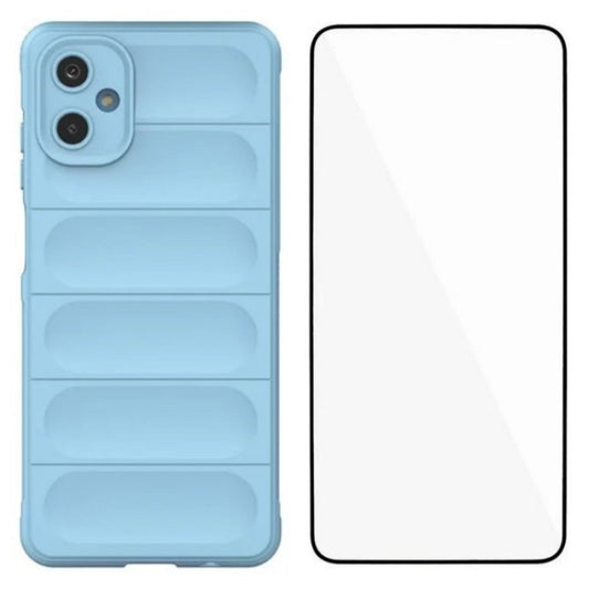 For Samsung Galaxy M06 5G / Galaxy F06 5G TPU Case WANLONFENG HD Series Anti Slip Phone Cover with Tempered Glass - Baby Blue