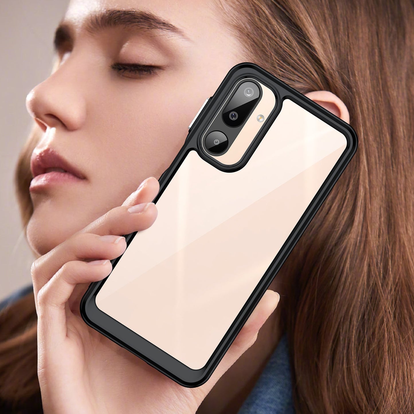 For Samsung Galaxy M16 5G Phone Case WANLONFENG XC Series TPU Acrylic Cover with Tempered Glass (Big Lens Hole) - Black