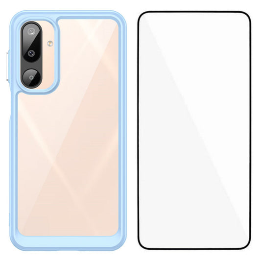 For Samsung Galaxy M16 5G Phone Case WANLONFENG XC Series TPU Acrylic Cover with Tempered Glass (Big Lens Hole) - Blue