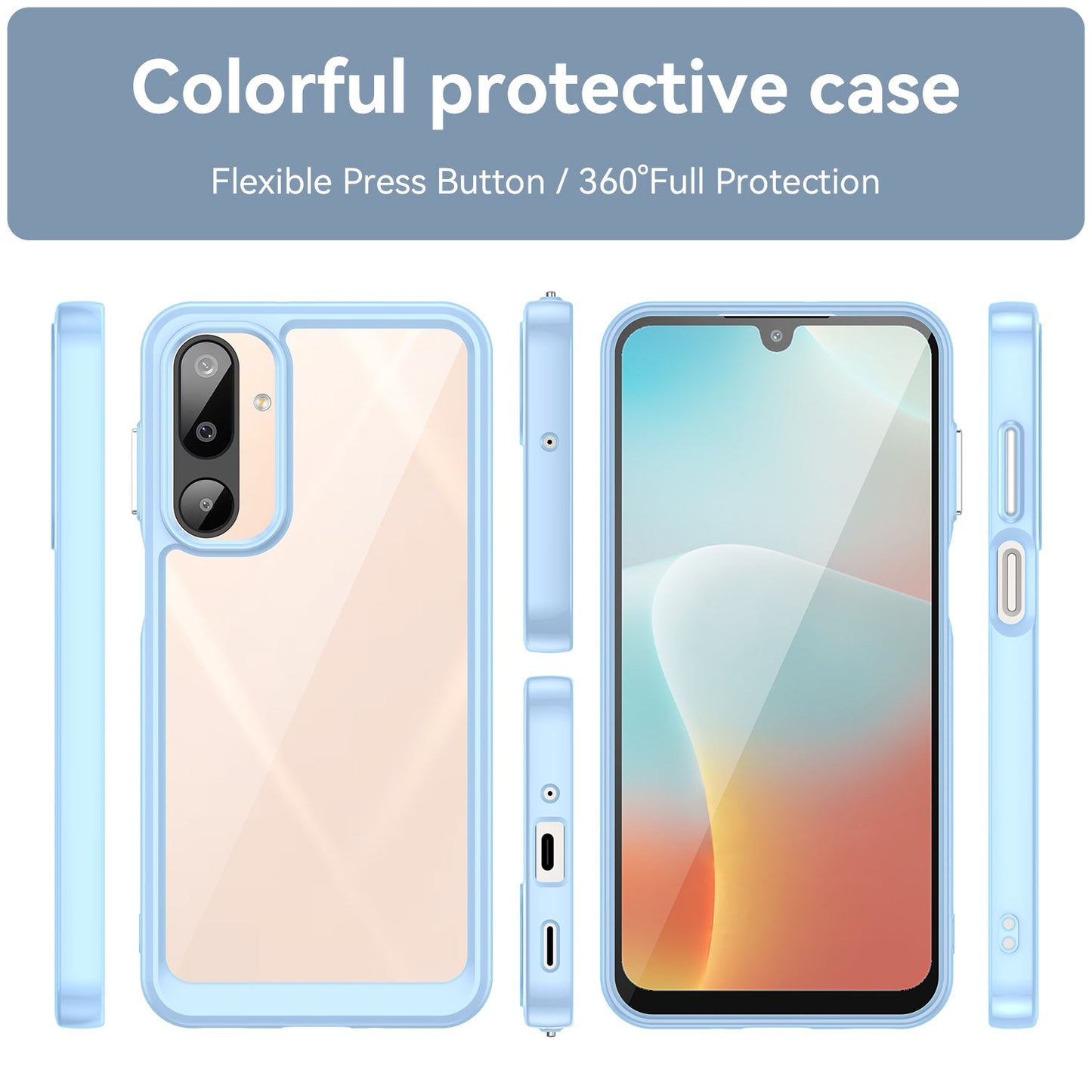 For Samsung Galaxy M16 5G Phone Case WANLONFENG XC Series TPU Acrylic Cover with Tempered Glass (Big Lens Hole) - Blue