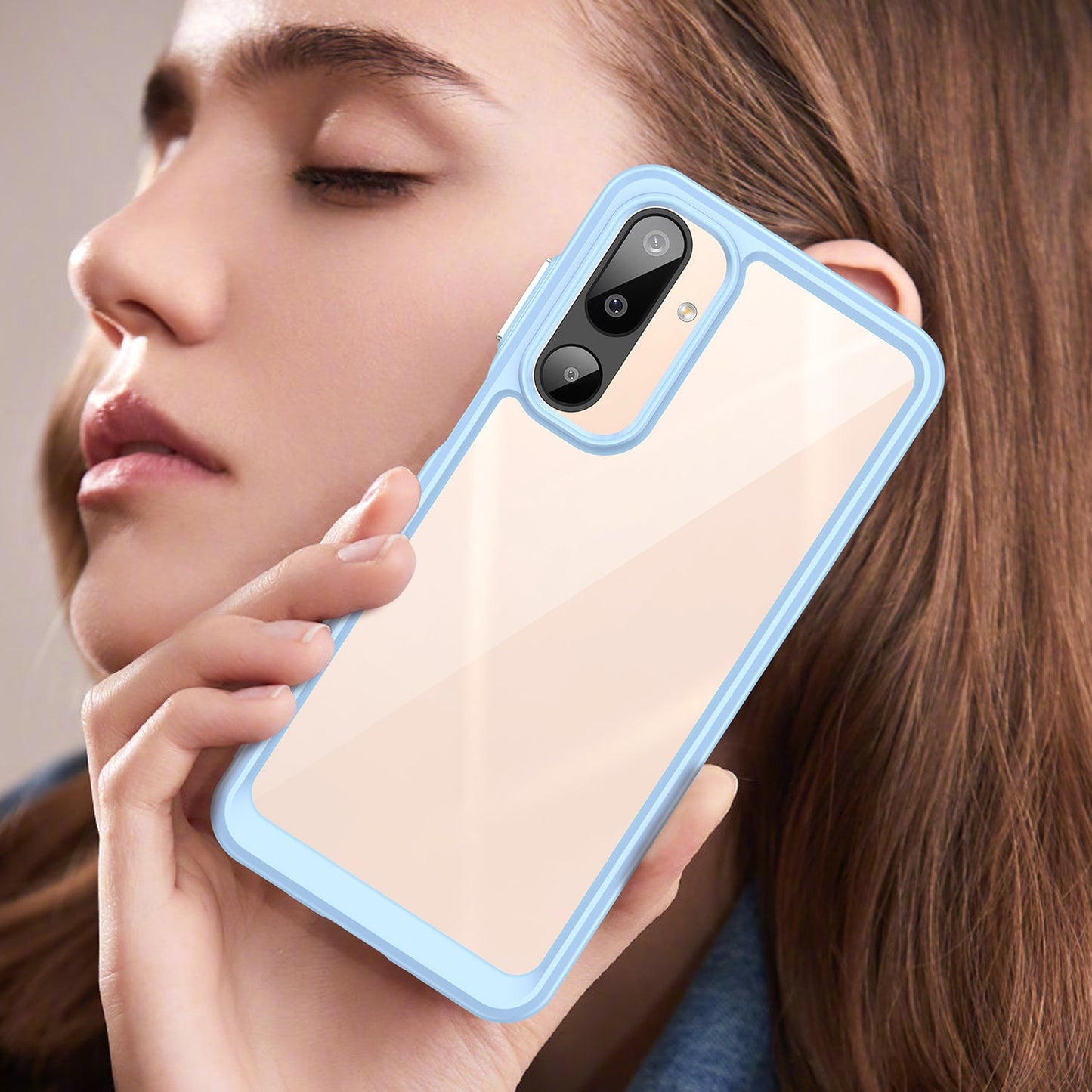 For Samsung Galaxy M16 5G Phone Case WANLONFENG XC Series TPU Acrylic Cover with Tempered Glass (Big Lens Hole) - Blue