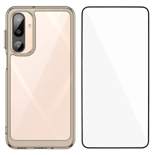 For Samsung Galaxy M16 5G Phone Case WANLONFENG XC Series TPU Acrylic Cover with Tempered Glass (Big Lens Hole) - Transparent Grey