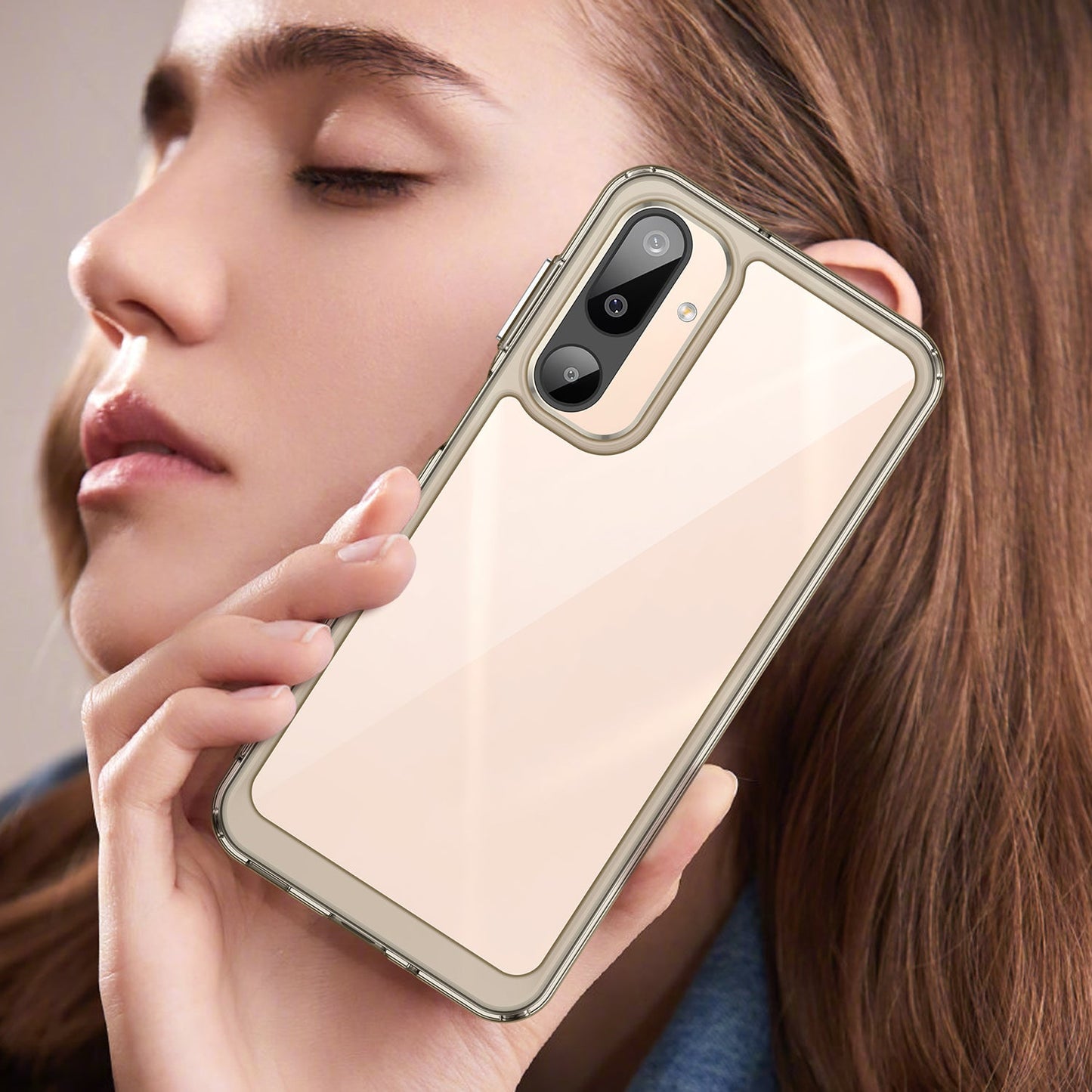 For Samsung Galaxy M16 5G Phone Case WANLONFENG XC Series TPU Acrylic Cover with Tempered Glass (Big Lens Hole) - Transparent Grey