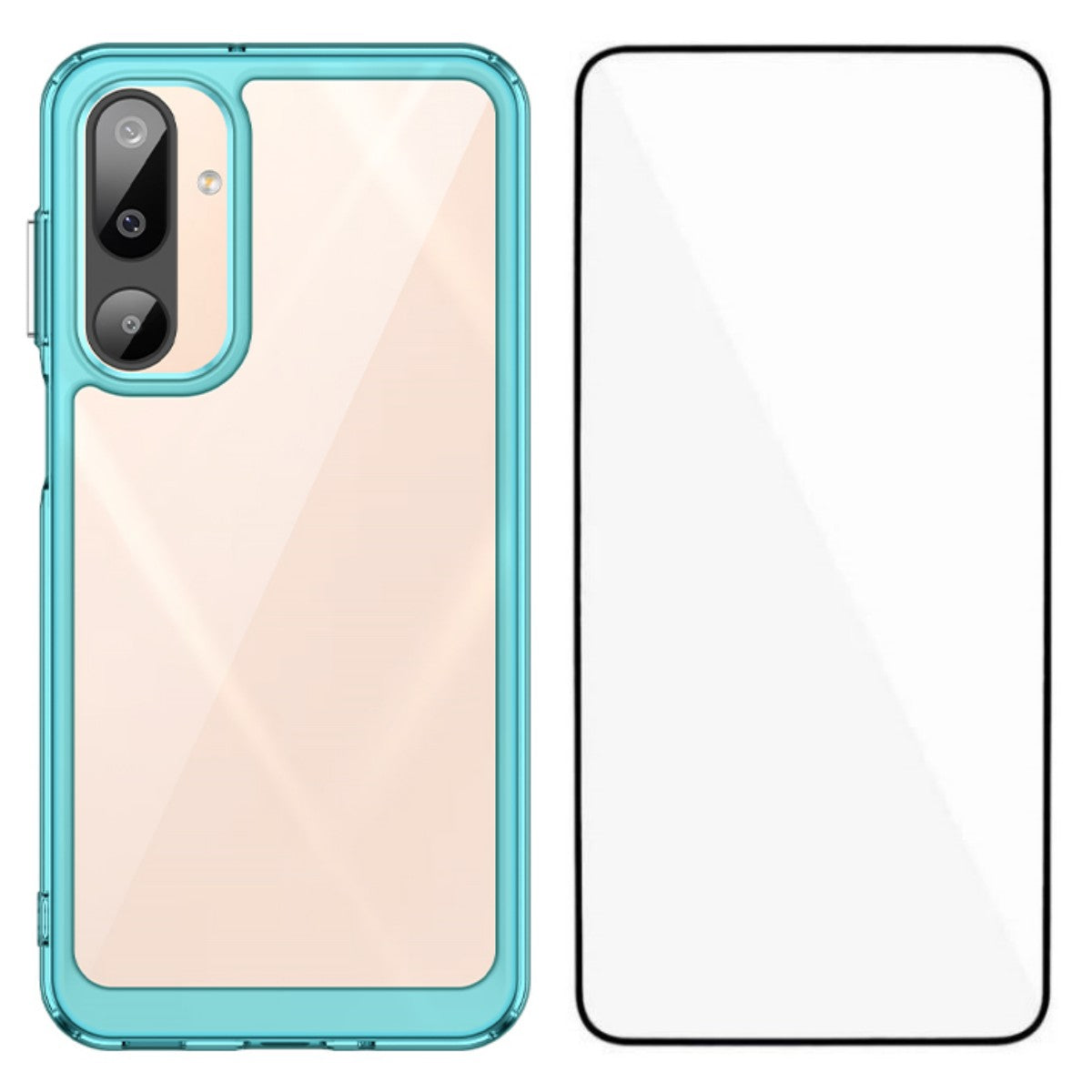 For Samsung Galaxy M16 5G Phone Case WANLONFENG XC Series TPU Acrylic Cover with Tempered Glass (Big Lens Hole) - Transparent Blue