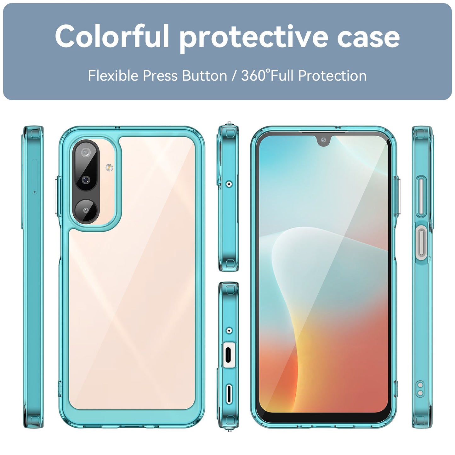 For Samsung Galaxy M16 5G Phone Case WANLONFENG XC Series TPU Acrylic Cover with Tempered Glass (Big Lens Hole) - Transparent Blue
