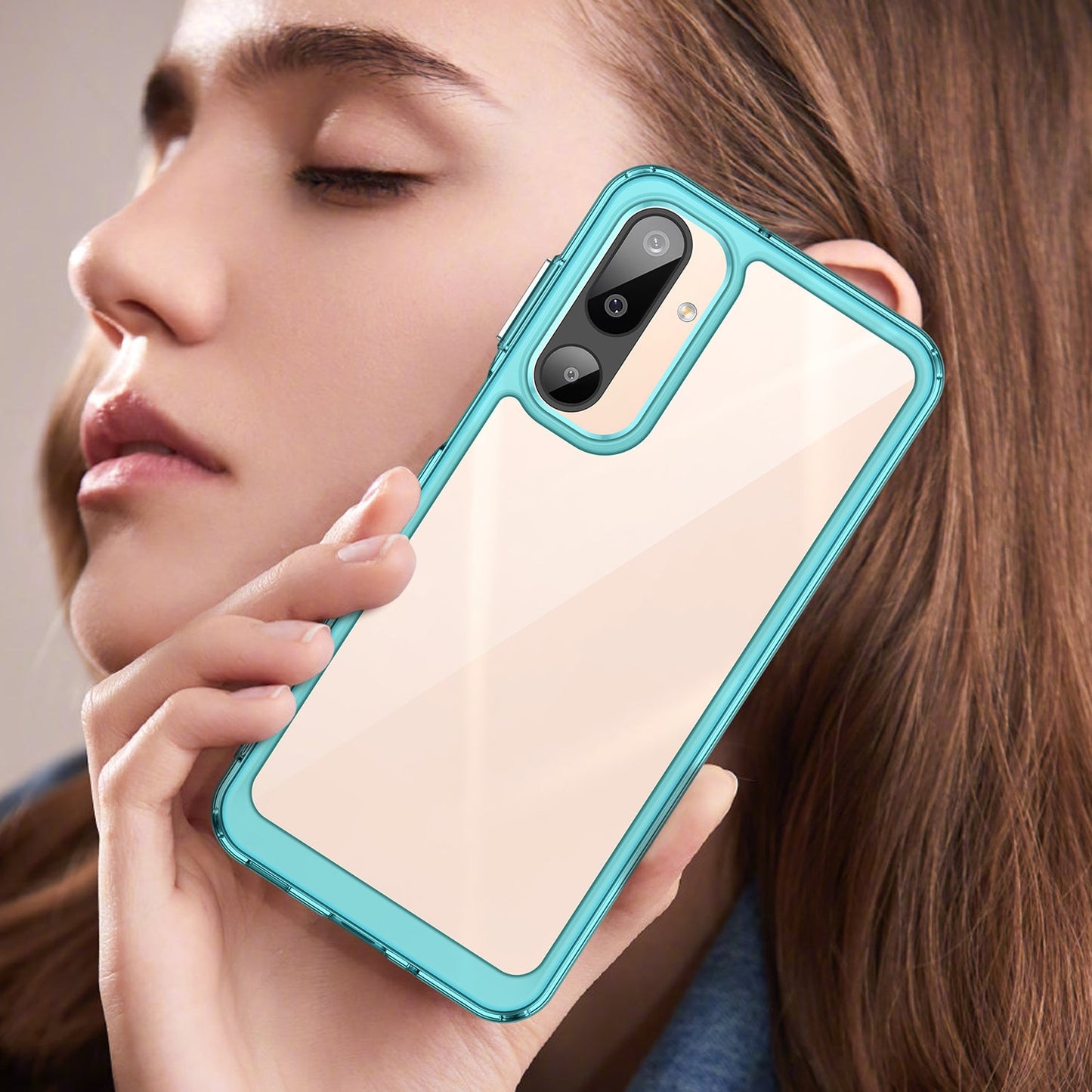 For Samsung Galaxy M16 5G Phone Case WANLONFENG XC Series TPU Acrylic Cover with Tempered Glass (Big Lens Hole) - Transparent Blue