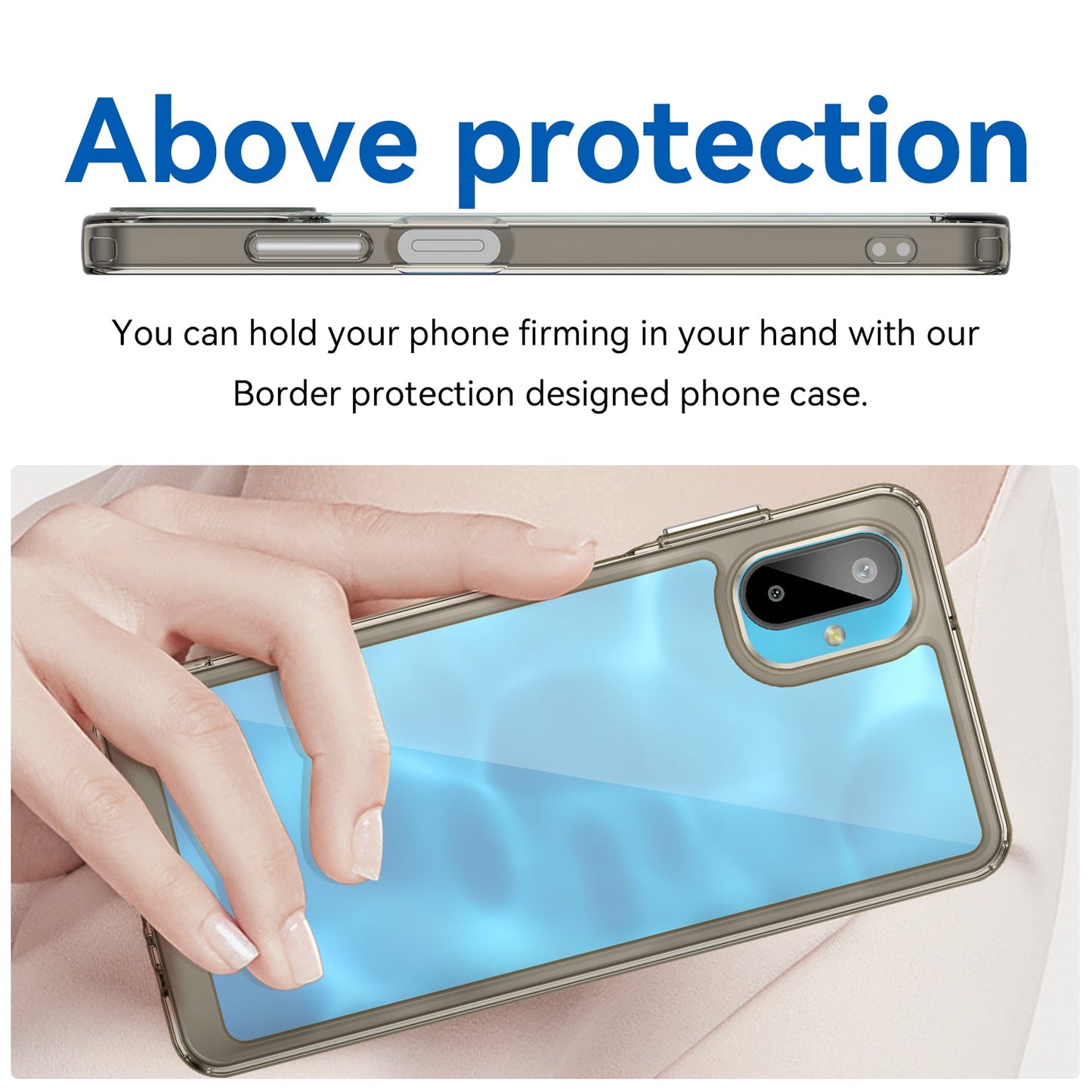 For Samsung Galaxy M06 5G Phone Case WANLONFENG XC Series TPU Acrylic Cover with Tempered Glass (Big Lens Hole) - Transparent Grey