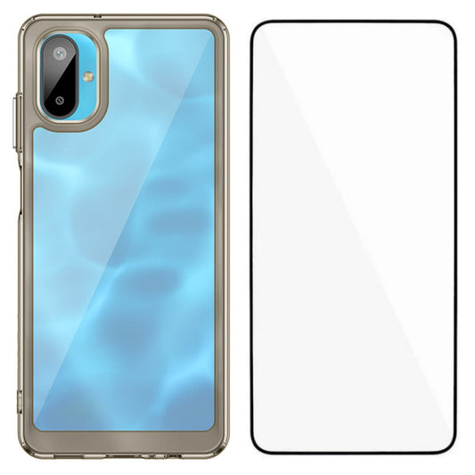 For Samsung Galaxy F06 5G Phone Case WANLONFENG XC Series TPU Acrylic Cover with Tempered Glass (Big Lens Hole) - Transparent Grey