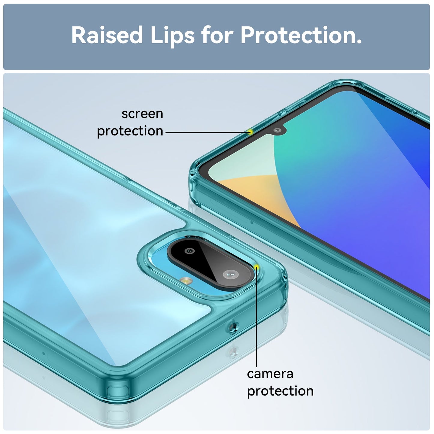 For Samsung Galaxy F06 5G Phone Case WANLONFENG XC Series TPU Acrylic Cover with Tempered Glass (Big Lens Hole) - Transparent Blue