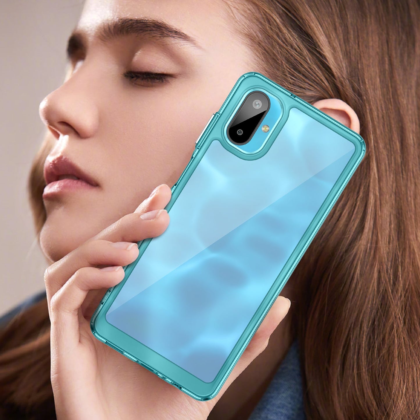 For Samsung Galaxy F06 5G Phone Case WANLONFENG XC Series TPU Acrylic Cover with Tempered Glass (Big Lens Hole) - Transparent Blue