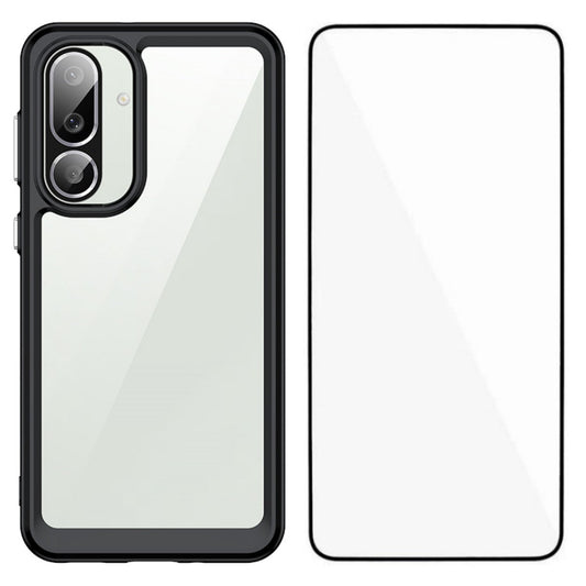 For Samsung Galaxy F56 5G Phone Case WANLONFENG XC Series TPU Acrylic Cover with Tempered Glass (Big Lens Hole) - Black