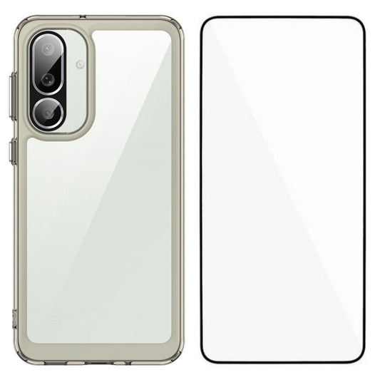 For Samsung Galaxy F56 5G Phone Case WANLONFENG XC Series TPU Acrylic Cover with Tempered Glass (Big Lens Hole) - Transparent Grey