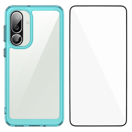 For Samsung Galaxy F56 5G Phone Case WANLONFENG XC Series TPU Acrylic Cover with Tempered Glass (Big Lens Hole) - Transparent Blue