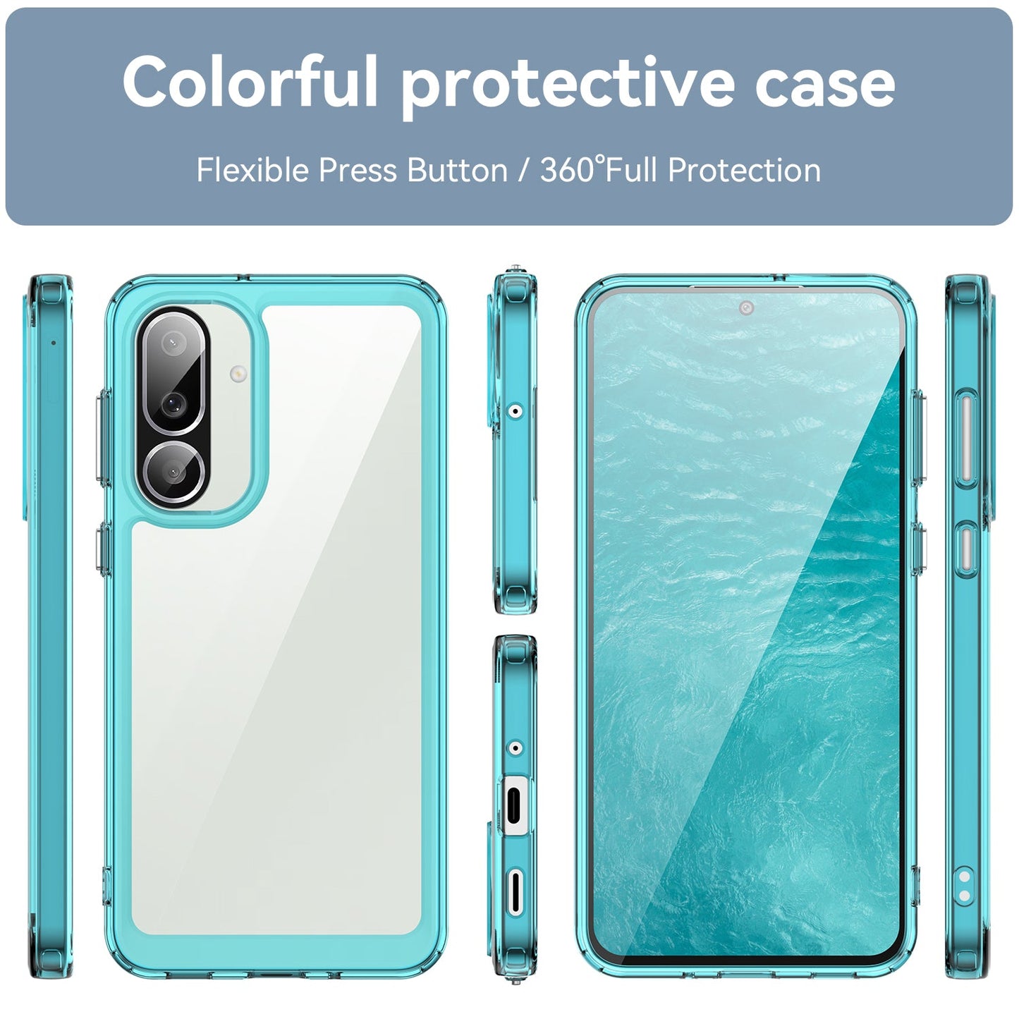For Samsung Galaxy F56 5G Phone Case WANLONFENG XC Series TPU Acrylic Cover with Tempered Glass (Big Lens Hole) - Transparent Blue