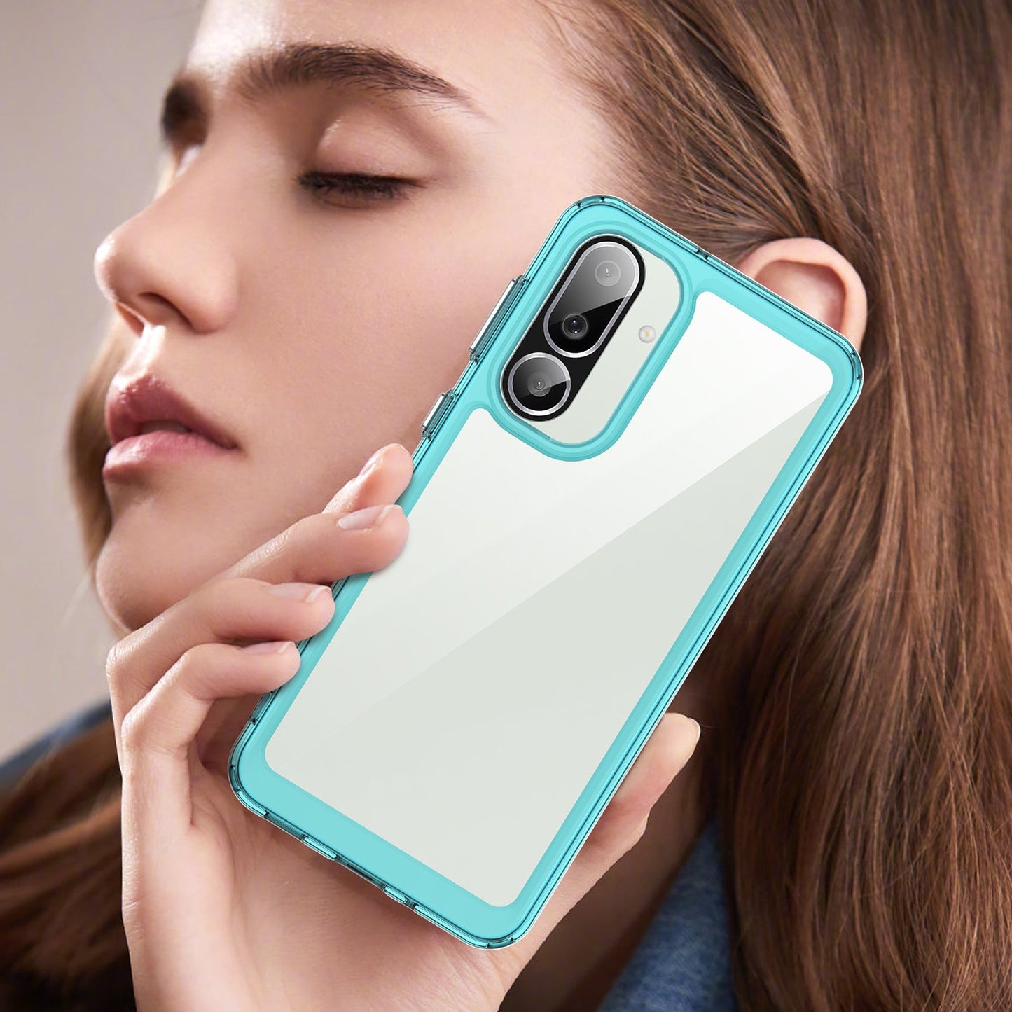 For Samsung Galaxy F56 5G Phone Case WANLONFENG XC Series TPU Acrylic Cover with Tempered Glass (Big Lens Hole) - Transparent Blue