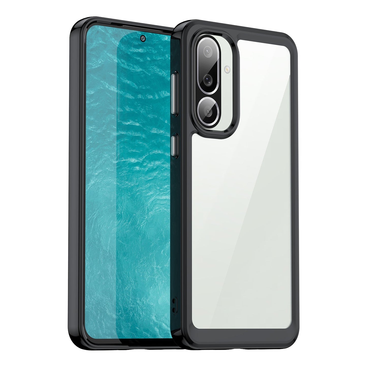 For Samsung Galaxy M56 5G Phone Case WANLONFENG XC Series TPU Acrylic Cover with Tempered Glass (Big Lens Hole) - Black