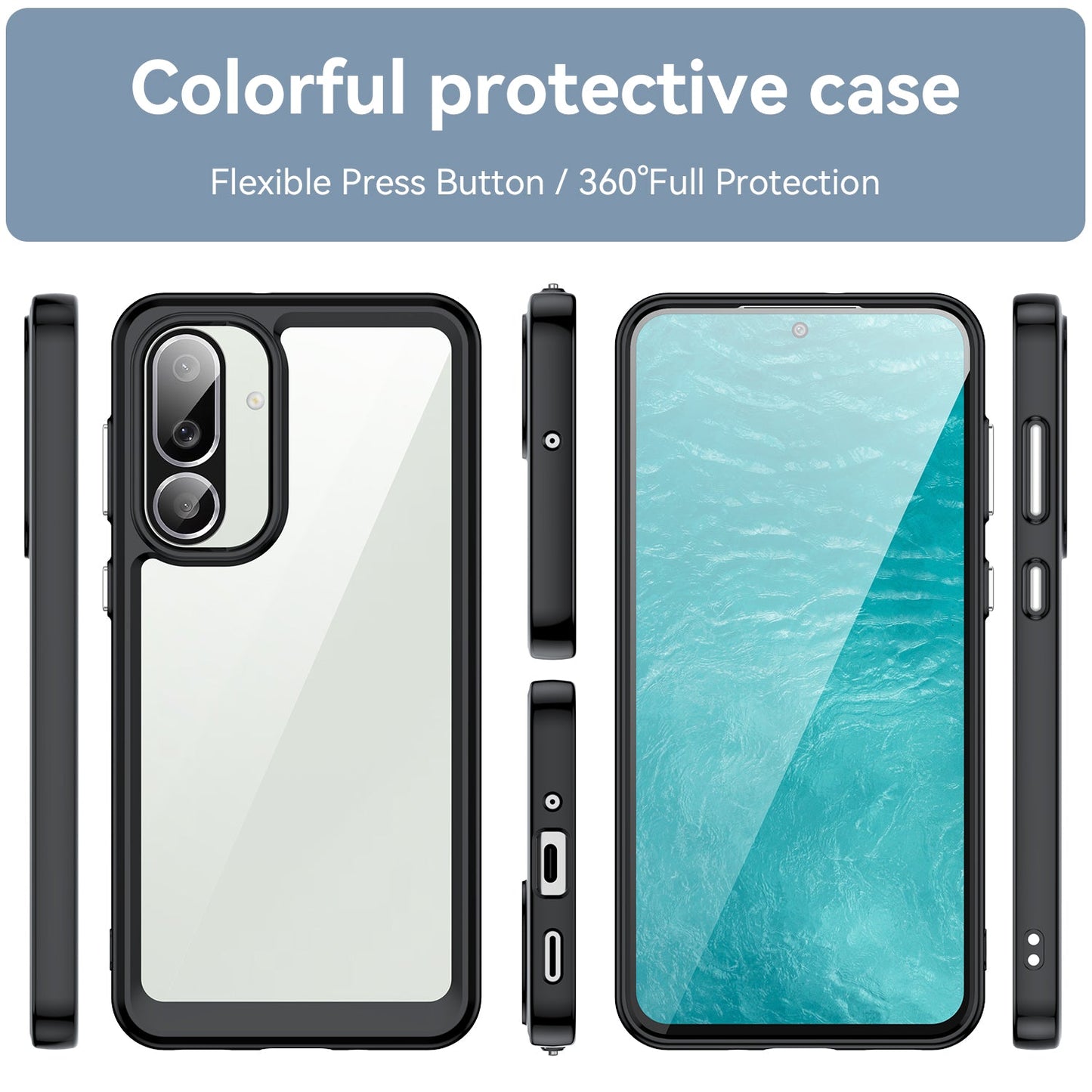 For Samsung Galaxy M56 5G Phone Case WANLONFENG XC Series TPU Acrylic Cover with Tempered Glass (Big Lens Hole) - Black