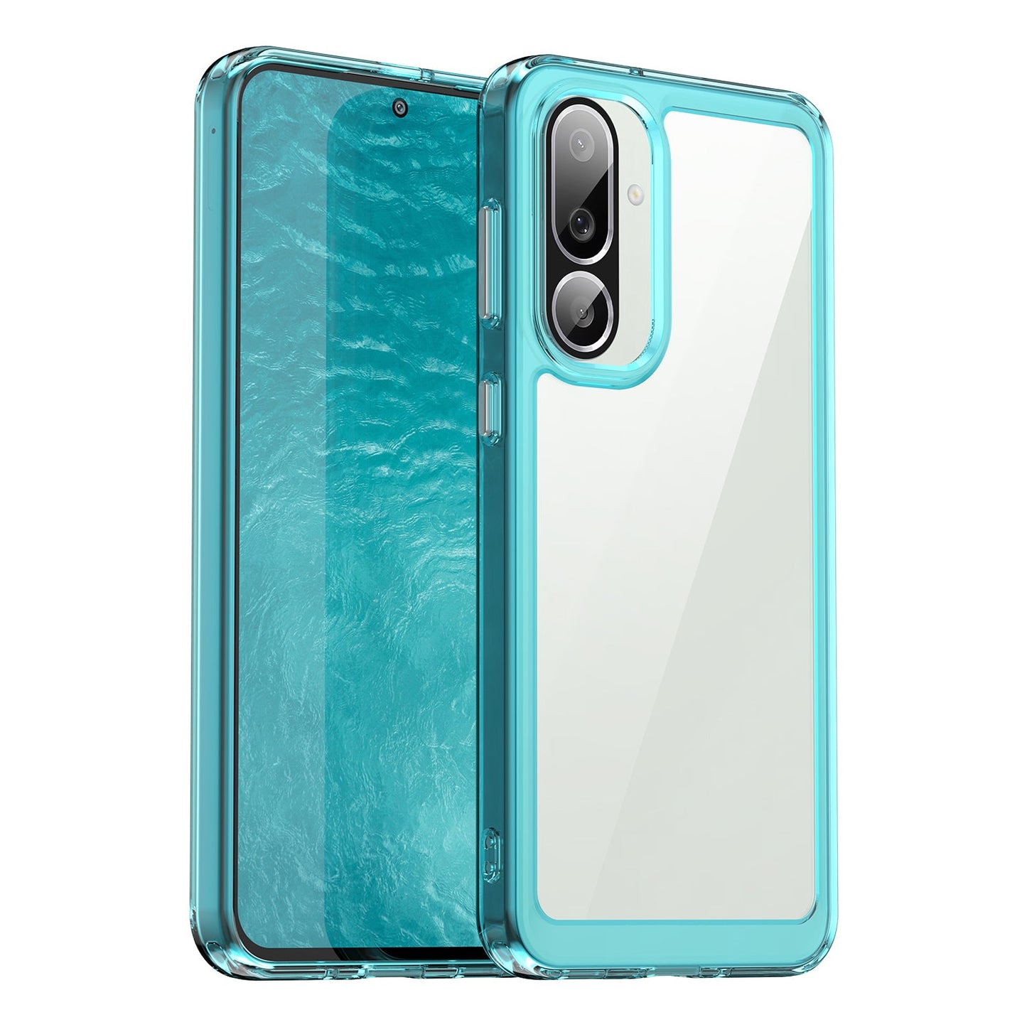 For Samsung Galaxy M56 5G Phone Case WANLONFENG XC Series TPU Acrylic Cover with Tempered Glass (Big Lens Hole) - Transparent Blue
