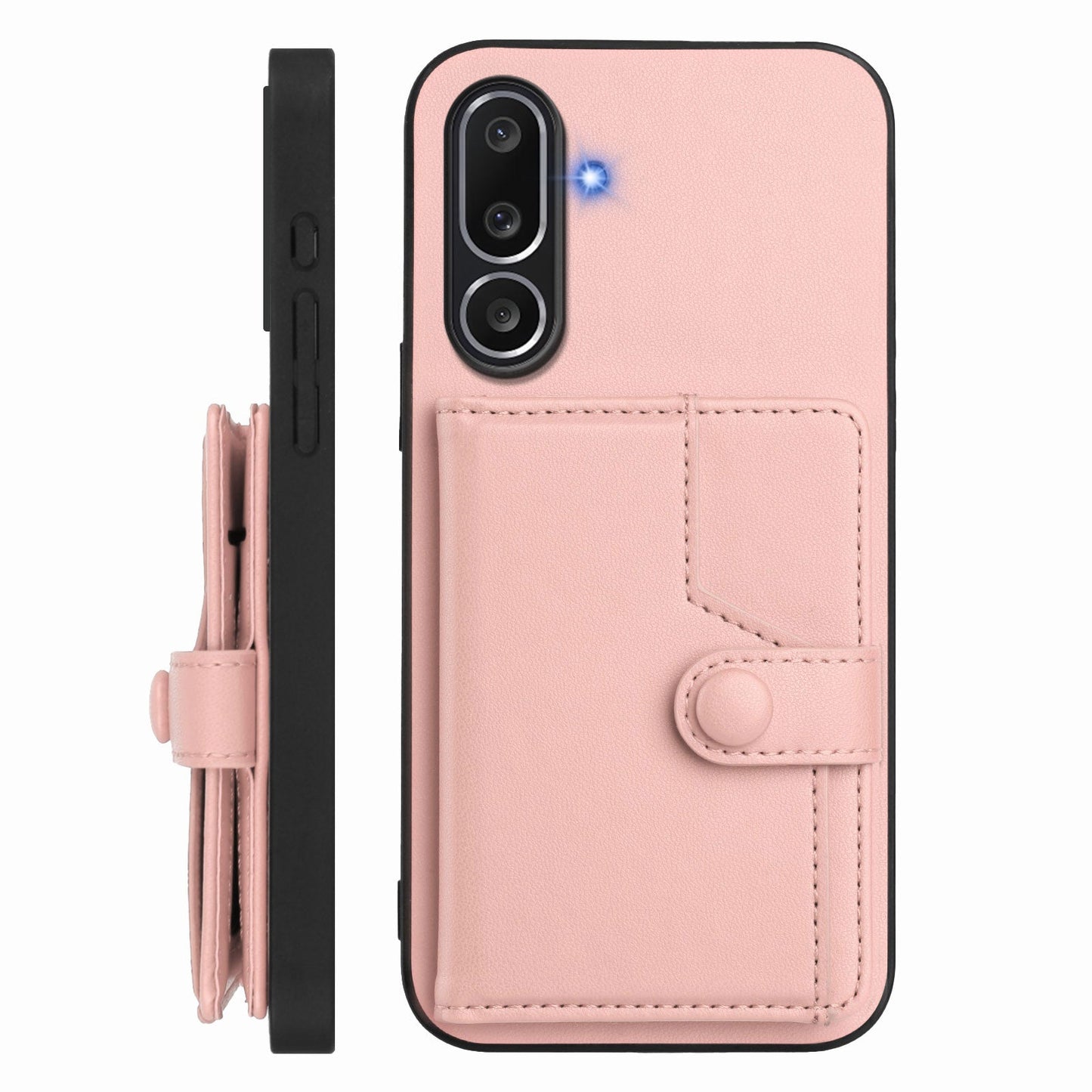 For Samsung Galaxy M56 5G Case RFID Blocking Card Holder Kickstand TPU + PU Leather Phone Back Cover - Rose Gold