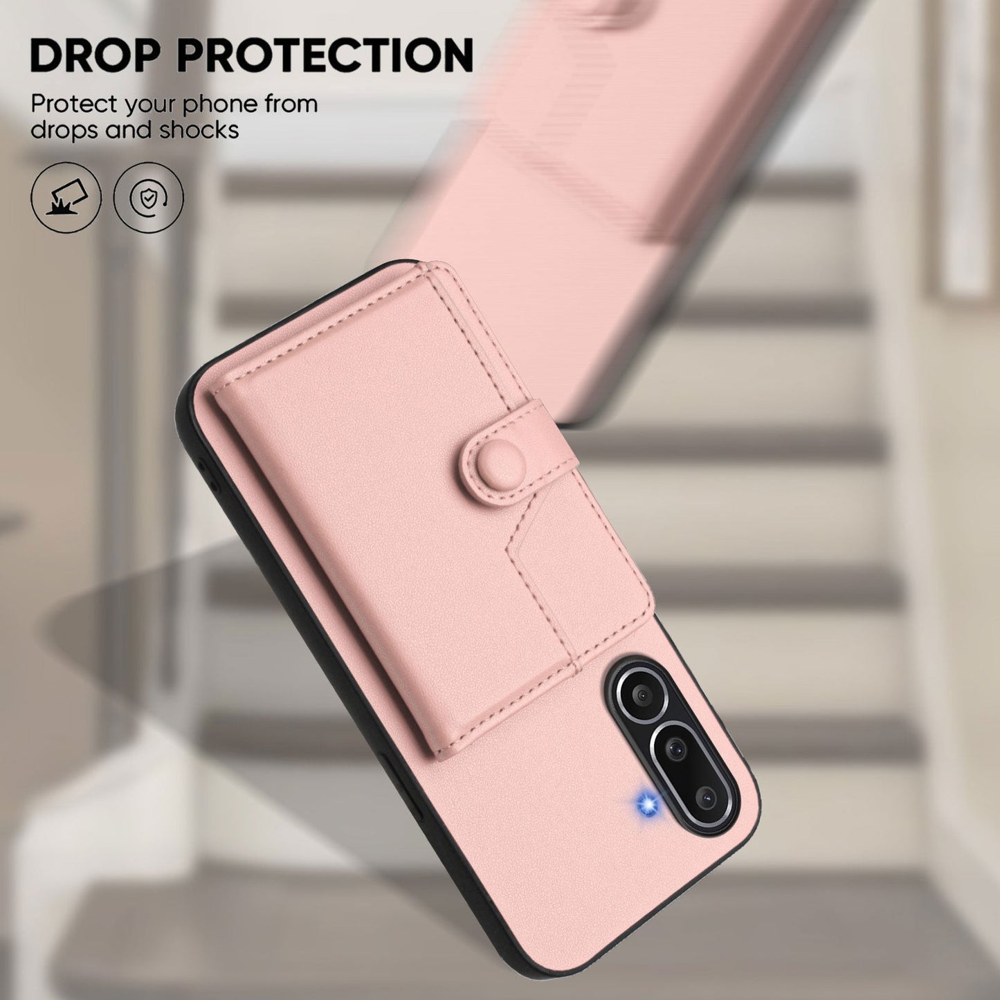 For Samsung Galaxy M56 5G Case RFID Blocking Card Holder Kickstand TPU + PU Leather Phone Back Cover - Rose Gold