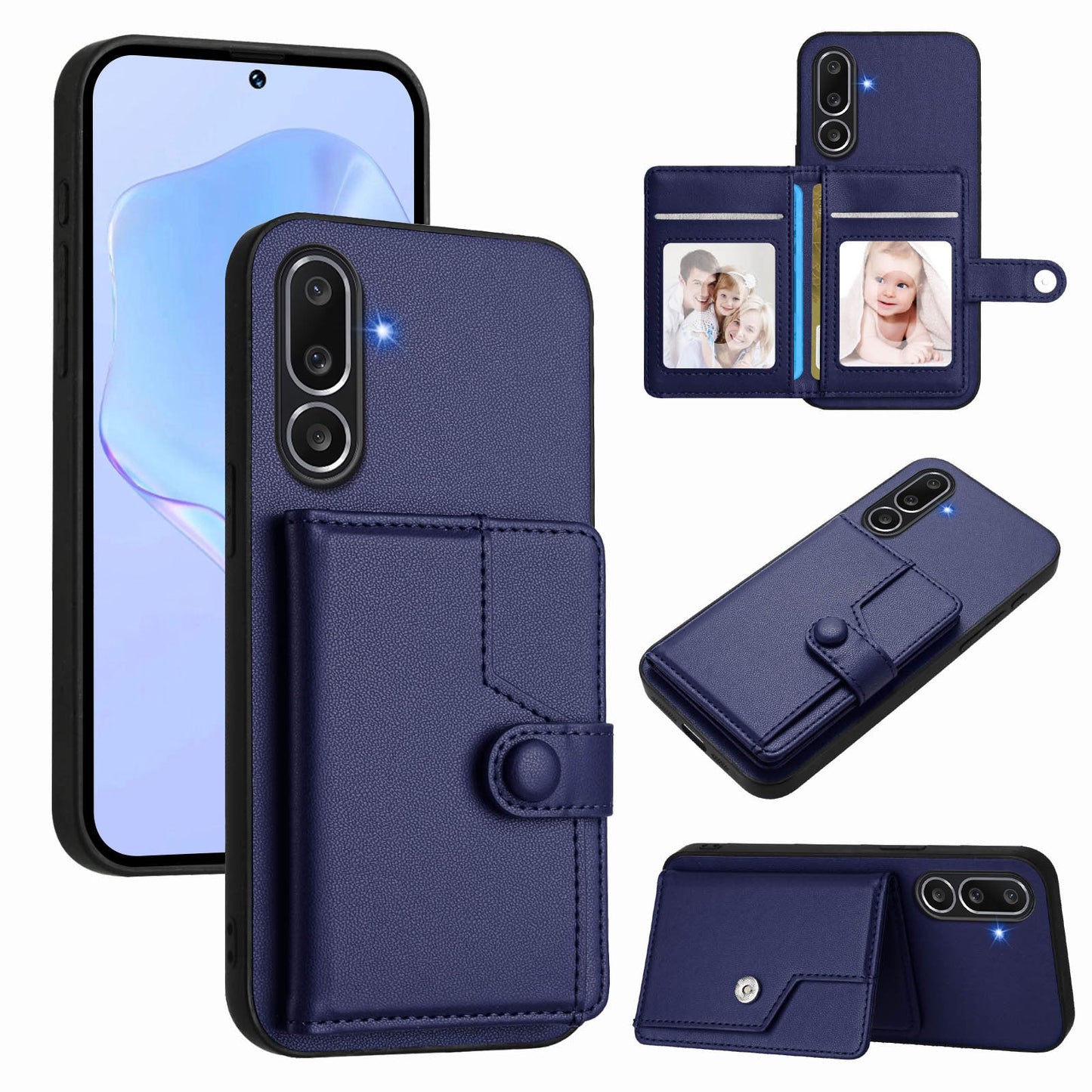 For Samsung Galaxy M56 5G Case RFID Blocking Card Holder Kickstand TPU + PU Leather Phone Back Cover - Blue