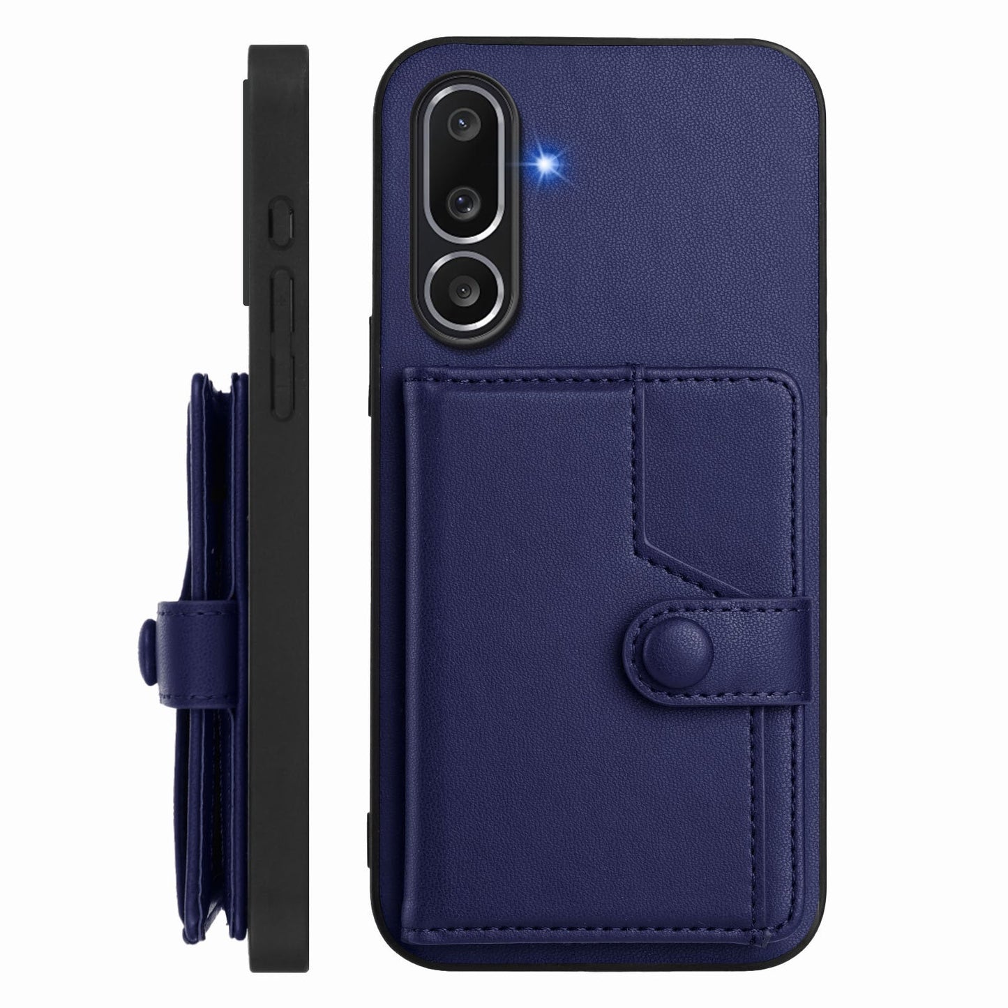 For Samsung Galaxy M56 5G Case RFID Blocking Card Holder Kickstand TPU + PU Leather Phone Back Cover - Blue