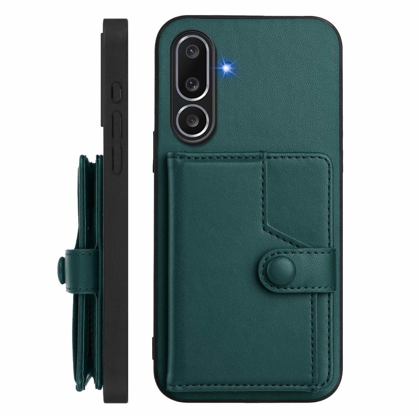 For Samsung Galaxy M56 5G Case RFID Blocking Card Holder Kickstand TPU + PU Leather Phone Back Cover - Green