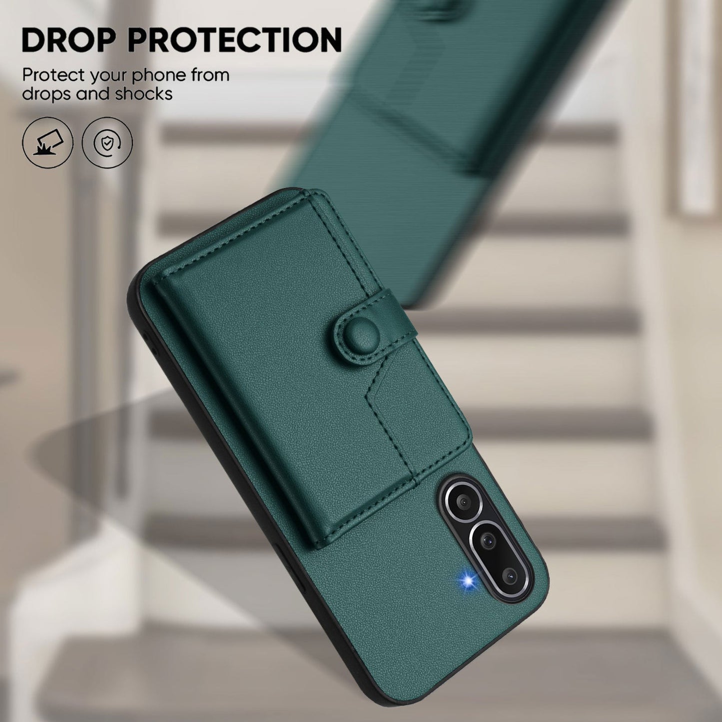 For Samsung Galaxy M56 5G Case RFID Blocking Card Holder Kickstand TPU + PU Leather Phone Back Cover - Green