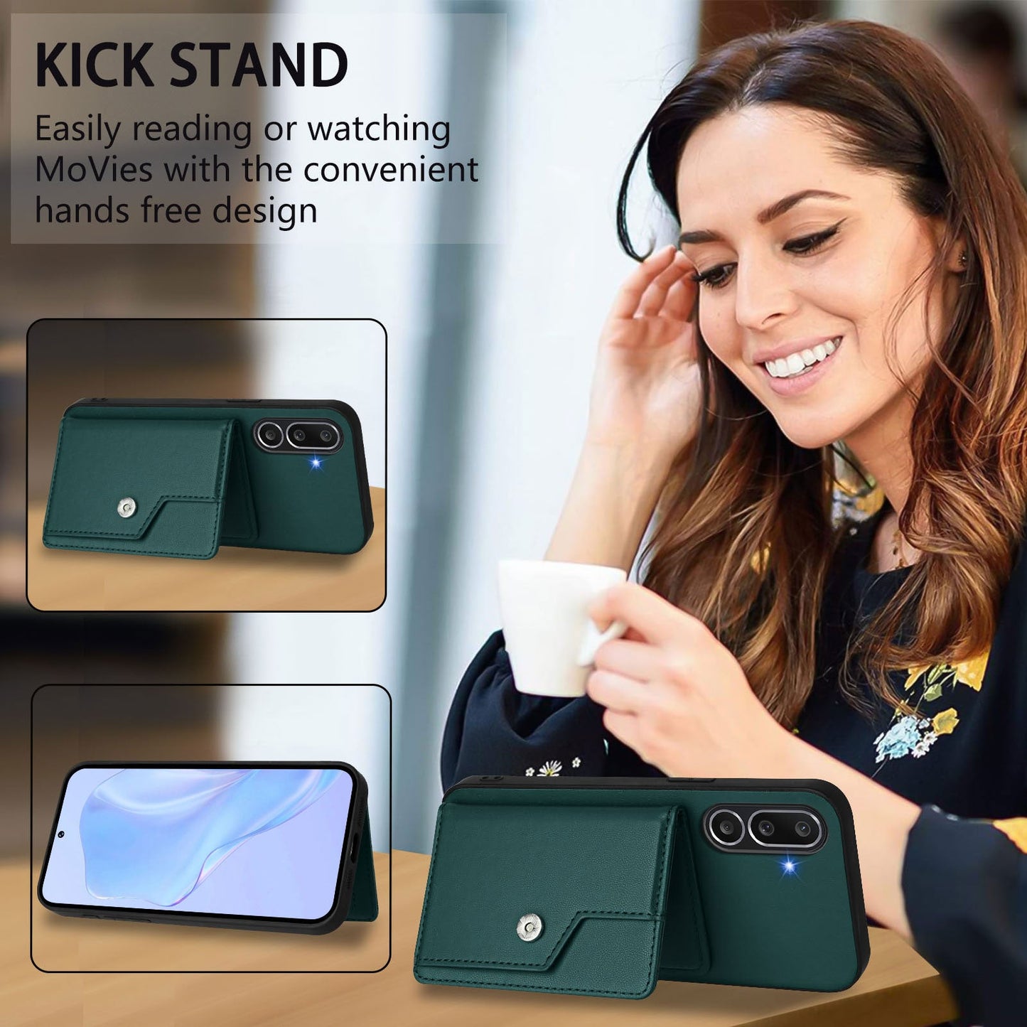 For Samsung Galaxy M56 5G Case RFID Blocking Card Holder Kickstand TPU + PU Leather Phone Back Cover - Green