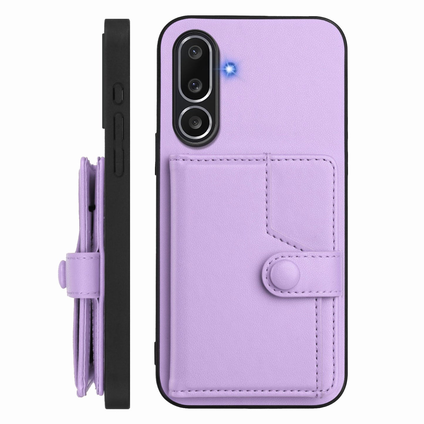 For Samsung Galaxy M56 5G Case RFID Blocking Card Holder Kickstand TPU + PU Leather Phone Back Cover - Purple