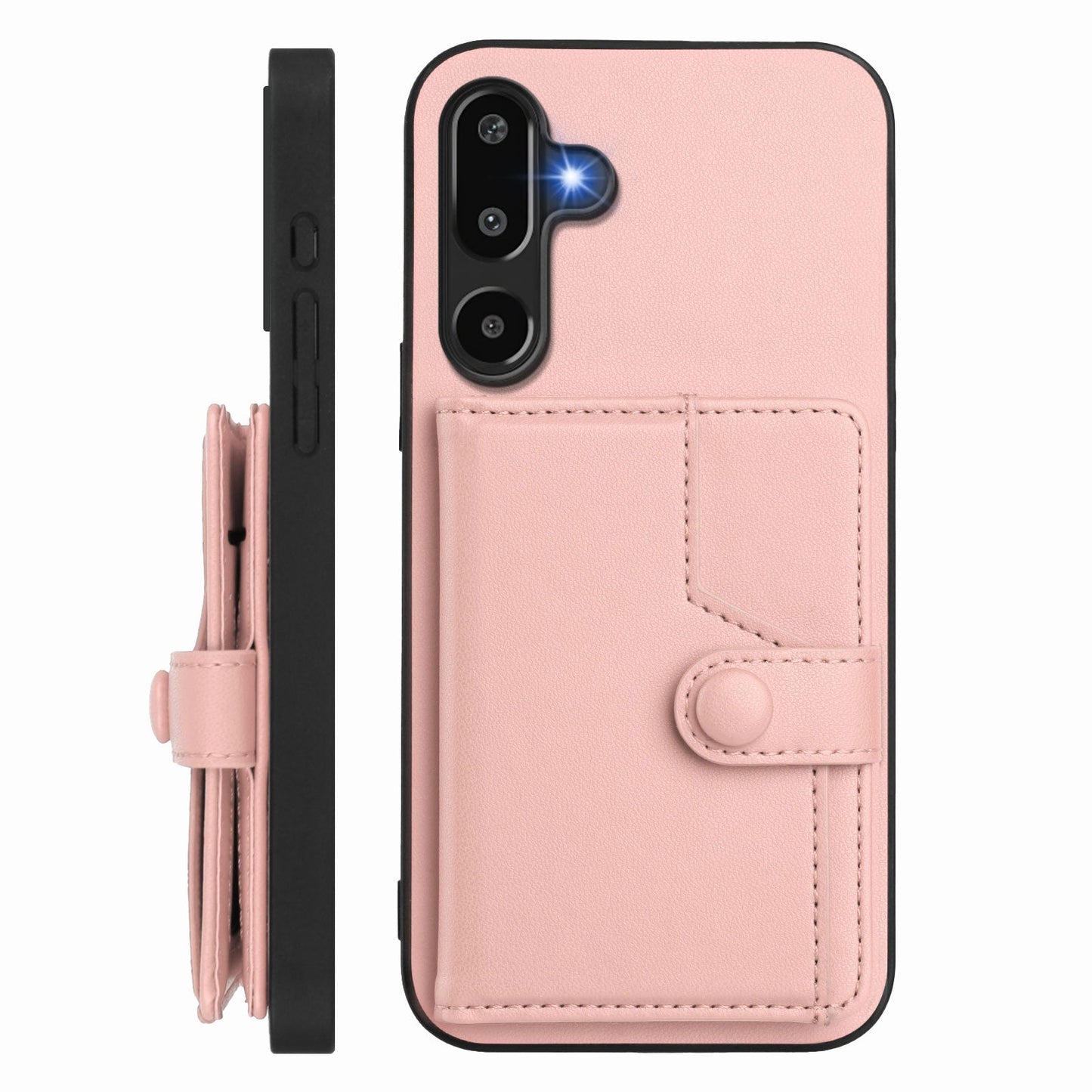 For Samsung Galaxy F16 5G / Galaxy M16 5G Case RFID Blocking Card Holder Kickstand TPU + PU Leather Phone Back Cover - Rose Gold