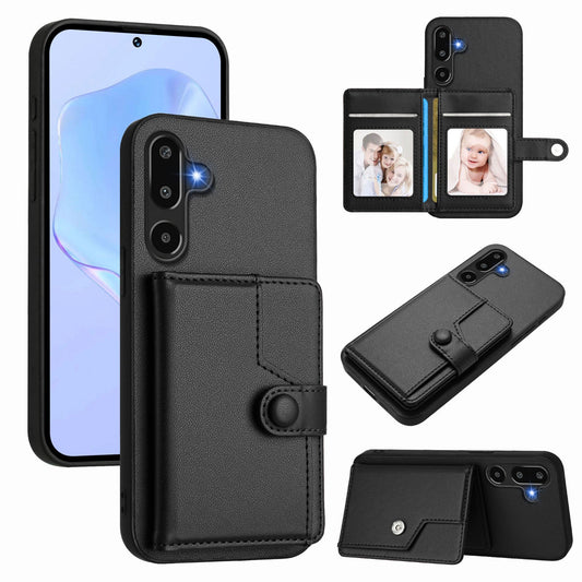 For Samsung Galaxy F16 5G / Galaxy M16 5G Case RFID Blocking Card Holder Kickstand TPU + PU Leather Phone Back Cover - Black