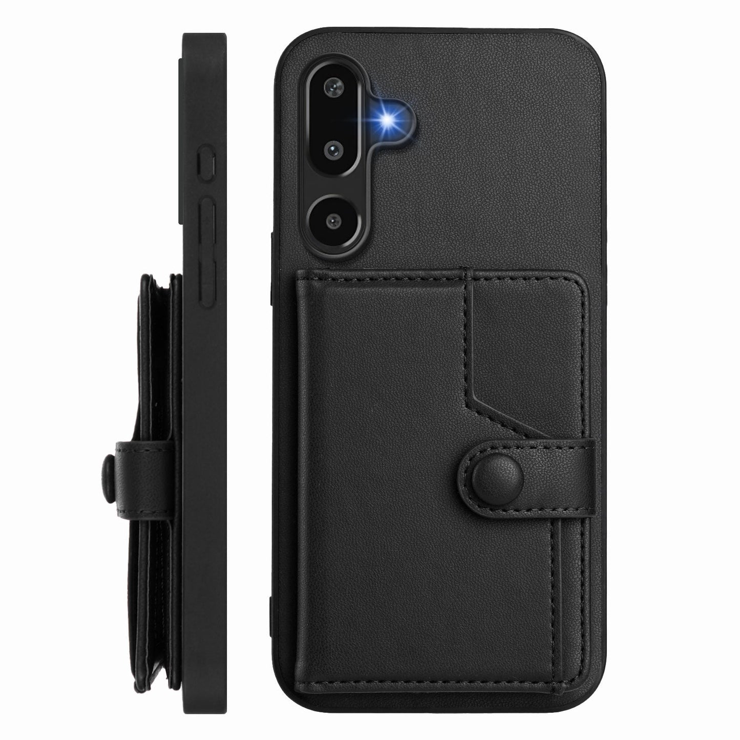 For Samsung Galaxy F16 5G / Galaxy M16 5G Case RFID Blocking Card Holder Kickstand TPU + PU Leather Phone Back Cover - Black