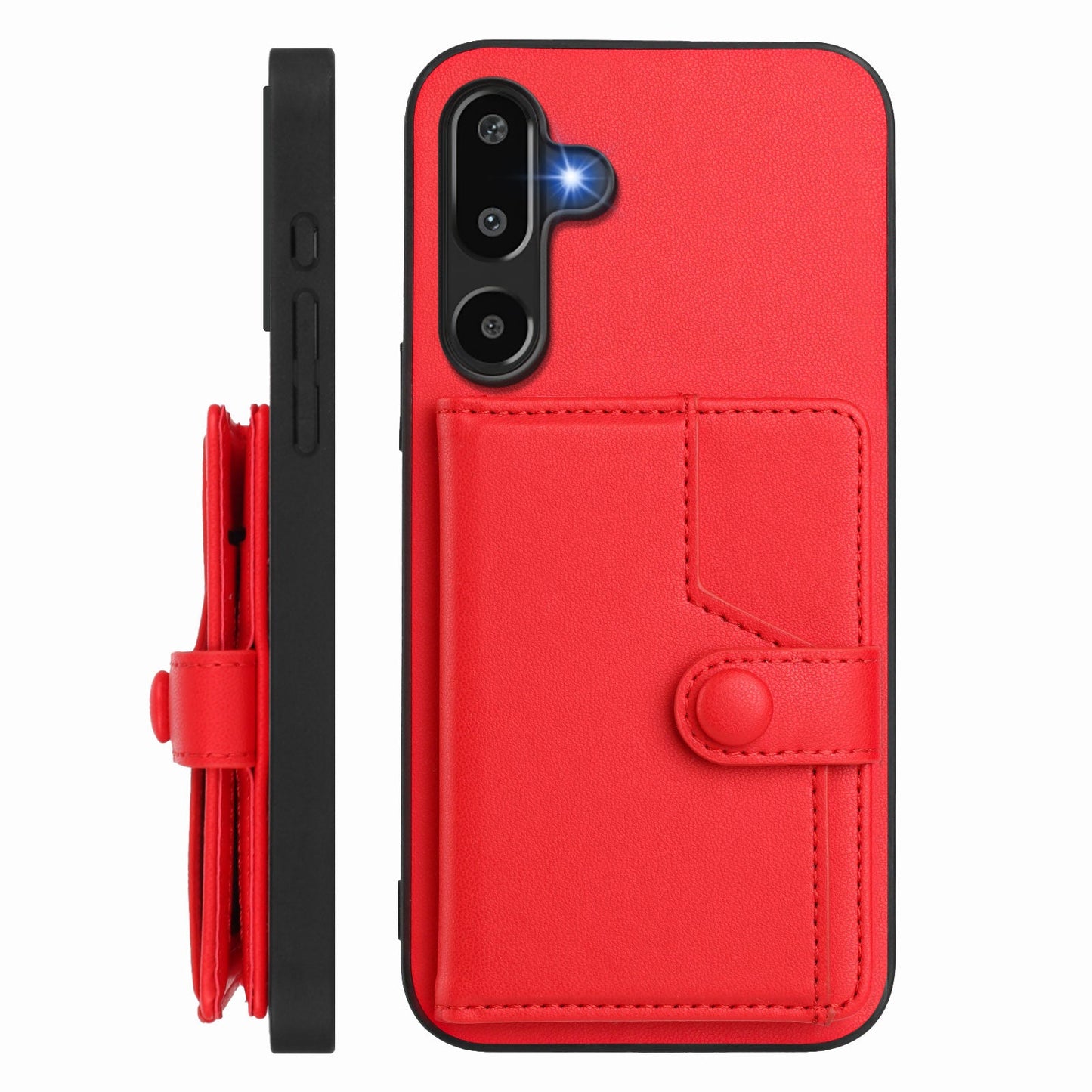 For Samsung Galaxy F16 5G / Galaxy M16 5G Case RFID Blocking Card Holder Kickstand TPU + PU Leather Phone Back Cover - Red