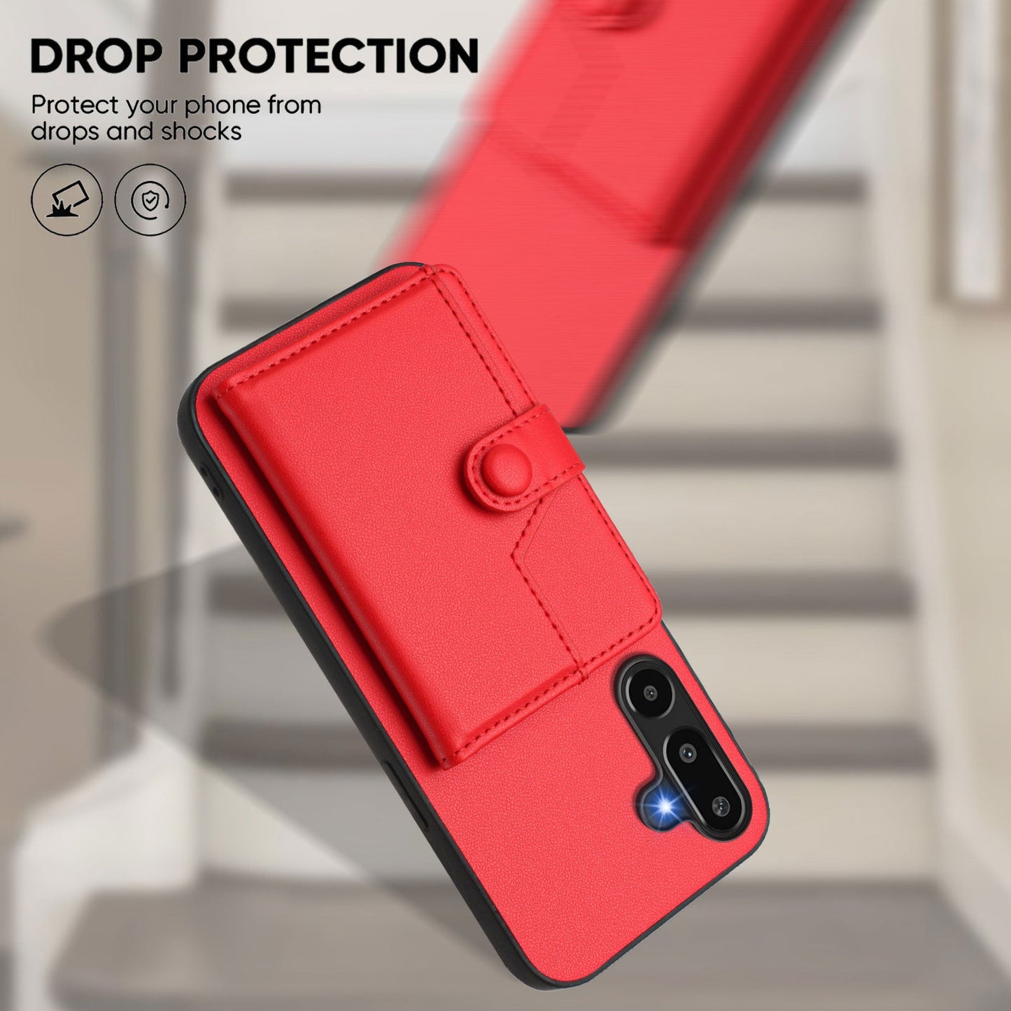 For Samsung Galaxy F16 5G / Galaxy M16 5G Case RFID Blocking Card Holder Kickstand TPU + PU Leather Phone Back Cover - Red