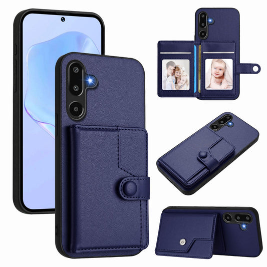 For Samsung Galaxy F16 5G / Galaxy M16 5G Case RFID Blocking Card Holder Kickstand TPU + PU Leather Phone Back Cover - Blue