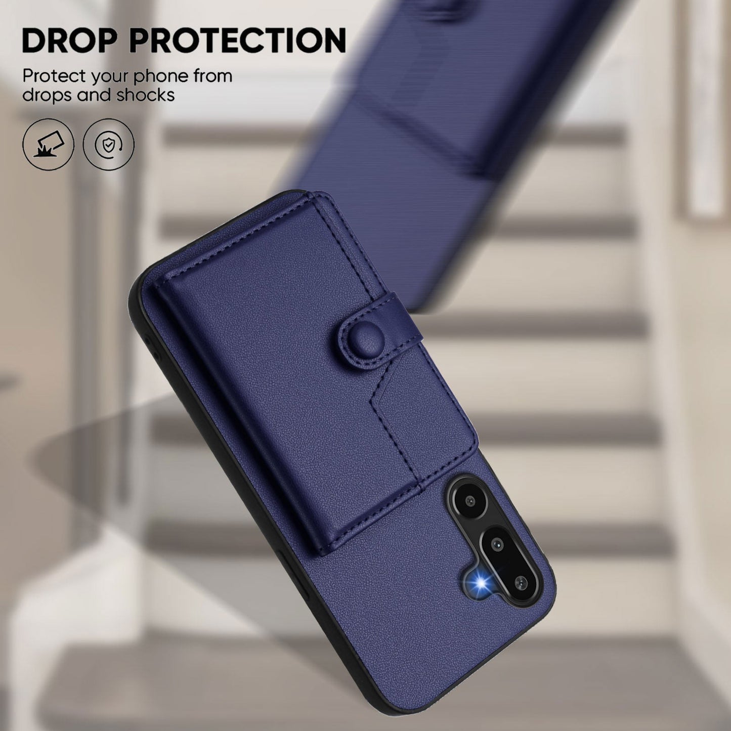 For Samsung Galaxy F16 5G / Galaxy M16 5G Case RFID Blocking Card Holder Kickstand TPU + PU Leather Phone Back Cover - Blue