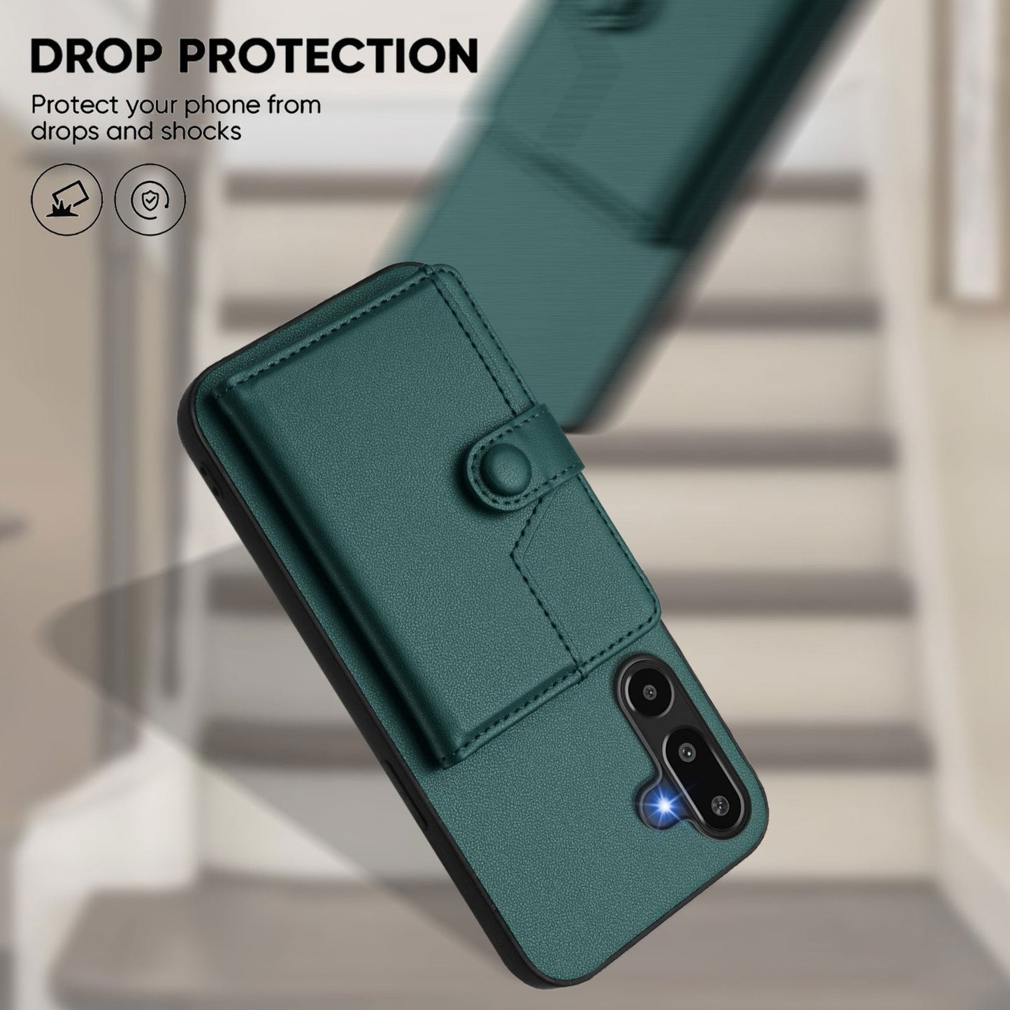 For Samsung Galaxy F16 5G / Galaxy M16 5G Case RFID Blocking Card Holder Kickstand TPU + PU Leather Phone Back Cover - Green