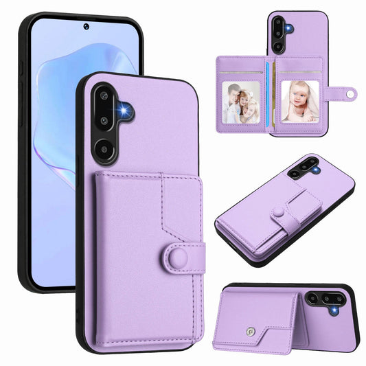 For Samsung Galaxy F16 5G / Galaxy M16 5G Case RFID Blocking Card Holder Kickstand TPU + PU Leather Phone Back Cover - Purple